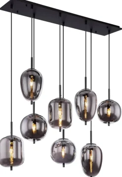 GLOBO Pendelleuchte Blacky schwarz Metall Rauchglas B/H/L: ca. 34x120x94 cm E14 8 Brennstellen