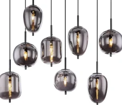 GLOBO Pendelleuchte Blacky schwarz Metall Rauchglas B/H/L: ca. 34x120x94 cm E14 8 Brennstellen