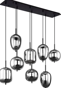 GLOBO Pendelleuchte Blacky schwarz Metall Rauchglas B/H/L: ca. 34x120x94 cm E14 8 Brennstellen