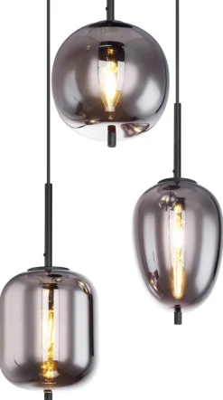 GLOBO Pendelleuchte Blacky schwarz Metall Rauchglas H/D: ca. 120x46 cm E14 3 Brennstellen