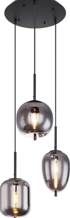 GLOBO Pendelleuchte Blacky schwarz Metall Rauchglas H/D: ca. 120x46 cm E14 3 Brennstellen