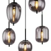GLOBO Pendelleuchte Blacky 15345-5 schwarz natur Rauch Metall Aluminium Glas H/D: ca. 150x57,5 cm E14 5 Brennstellen