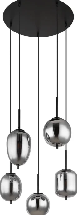 GLOBO Pendelleuchte Blacky 15345-5 schwarz natur Rauch Metall Aluminium Glas H/D: ca. 150x57,5 cm E14 5 Brennstellen