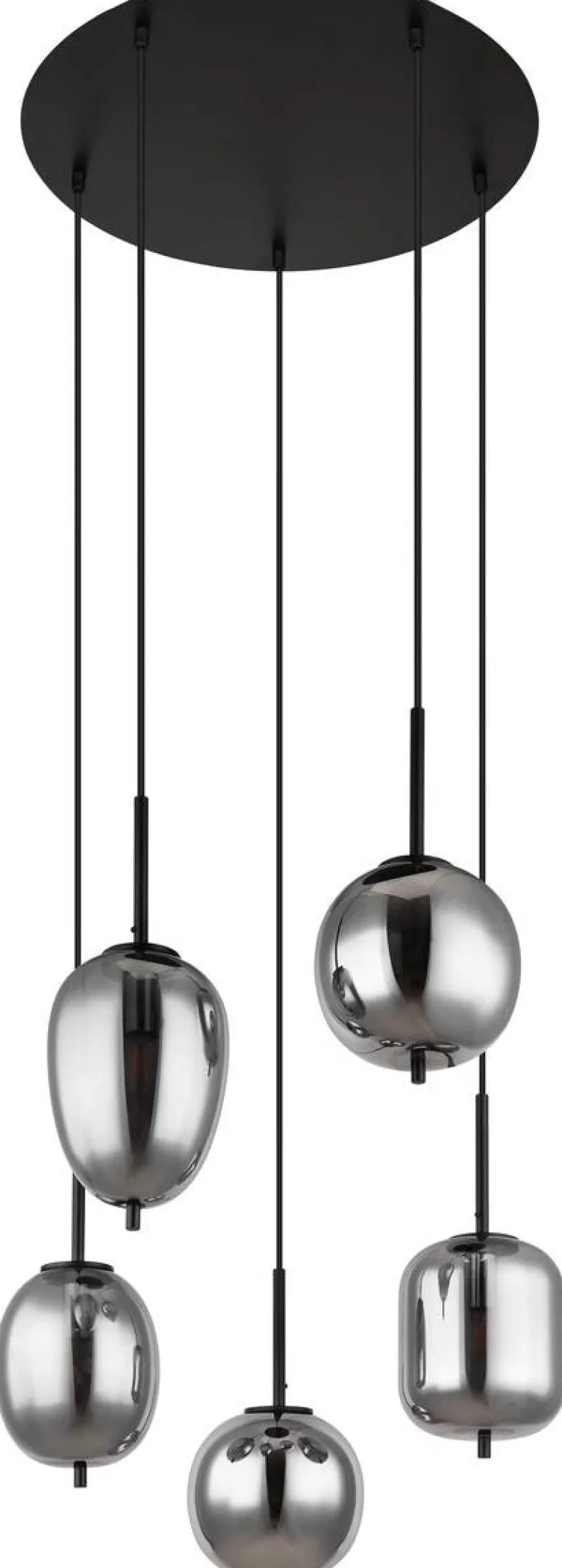 GLOBO Pendelleuchte Blacky 15345-5 schwarz natur Rauch Metall Aluminium Glas H/D: ca. 150x57,5 cm E14 5 Brennstellen