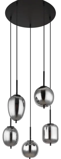 GLOBO Pendelleuchte Blacky 15345-5 schwarz natur Rauch Metall Aluminium Glas H/D: ca. 150x57,5 cm E14 5 Brennstellen