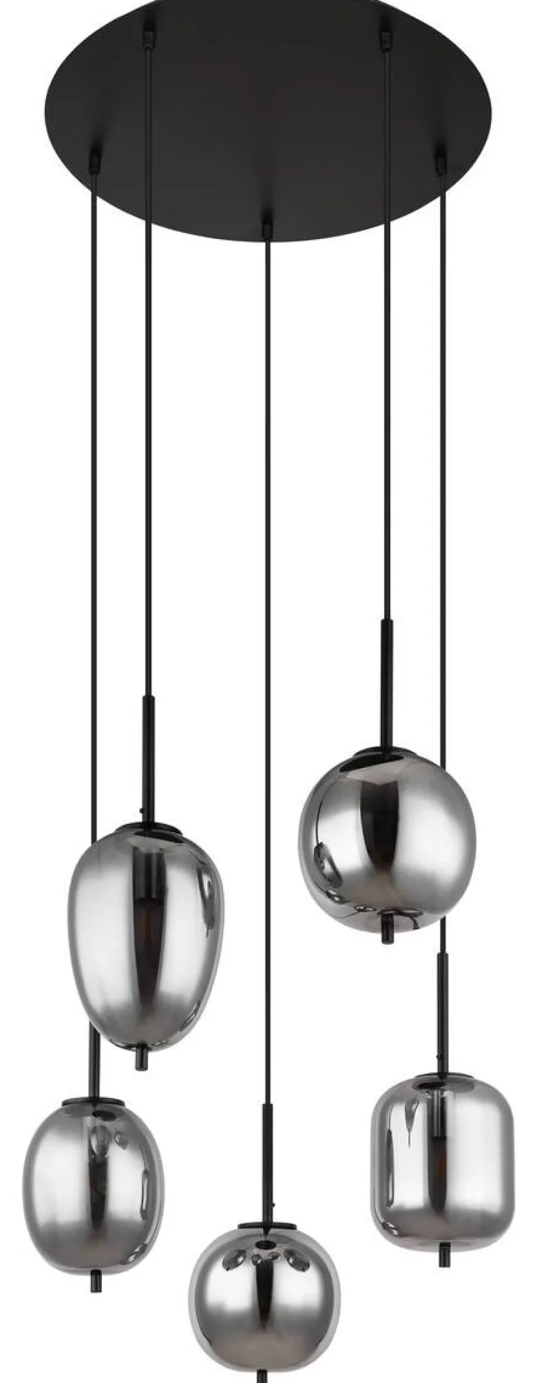 GLOBO Pendelleuchte Blacky 15345-5 schwarz natur Rauch Metall Aluminium Glas H/D: ca. 150x57,5 cm E14 5 Brennstellen
