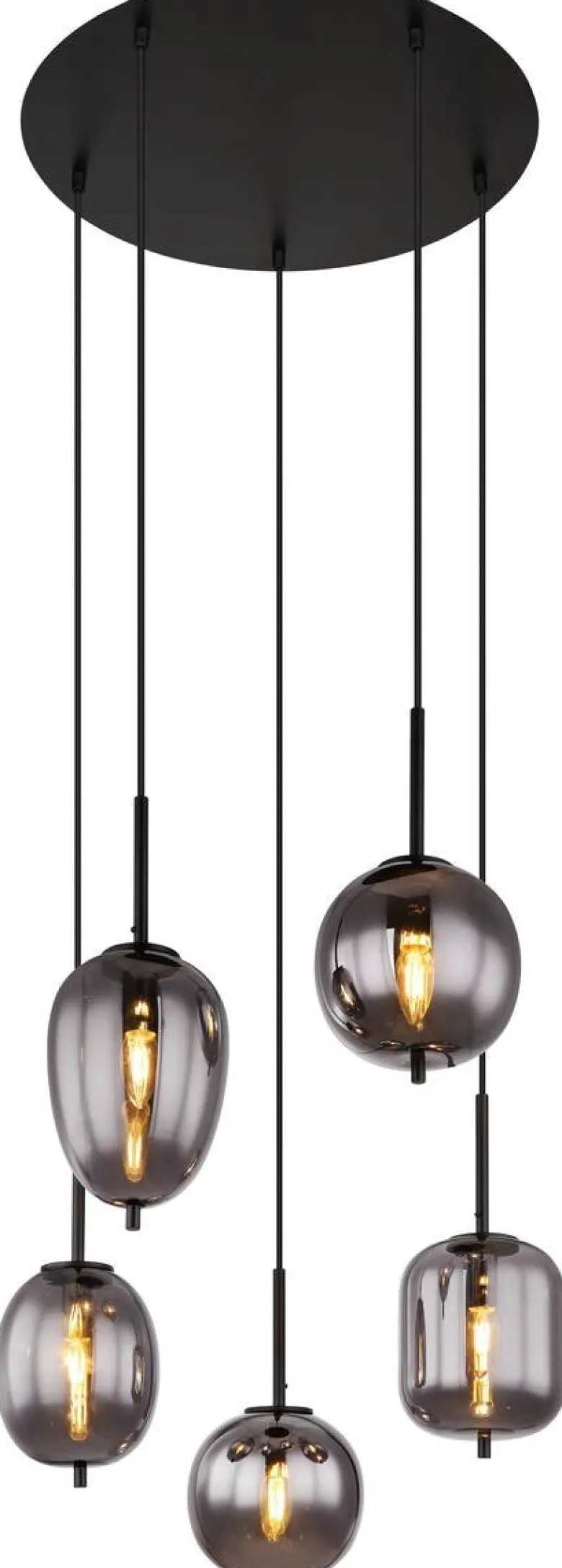 GLOBO Pendelleuchte Blacky 15345-5 schwarz natur Rauch Metall Aluminium Glas H/D: ca. 150x57,5 cm E14 5 Brennstellen