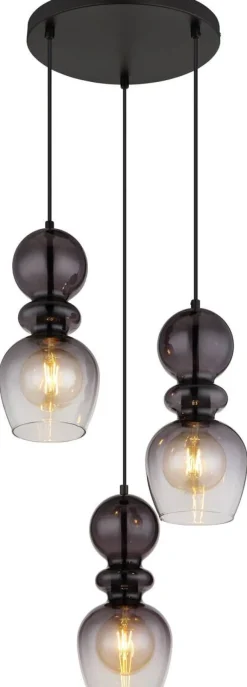 GLOBO Pendelleuchte CLARITY 15174-3H schwarz Rauch Metall H/D: ca. 150x41 cm E27 3 Brennstellen