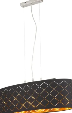 GLOBO Pendelleuchte Clarke nickel matt gold schwarz Metall Textil B/H/T: ca. 25x140x65 cm E27 3 Brennstellen