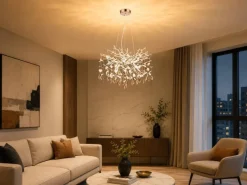 GLOBO Pendelleuchte Danna Chrom Metall Kunststoff Acryl H/D: ca. 120x60 cm G9 8 Brennstellen