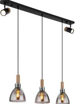 GLOBO Pendelleuchte dunkelbraun schwarz Metall MDF B/H/T: ca. 16x120x95 cm E27 3 Brennstellen