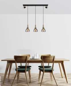 GLOBO Pendelleuchte dunkelbraun schwarz Metall MDF B/H/T: ca. 16x120x95 cm E27 3 Brennstellen
