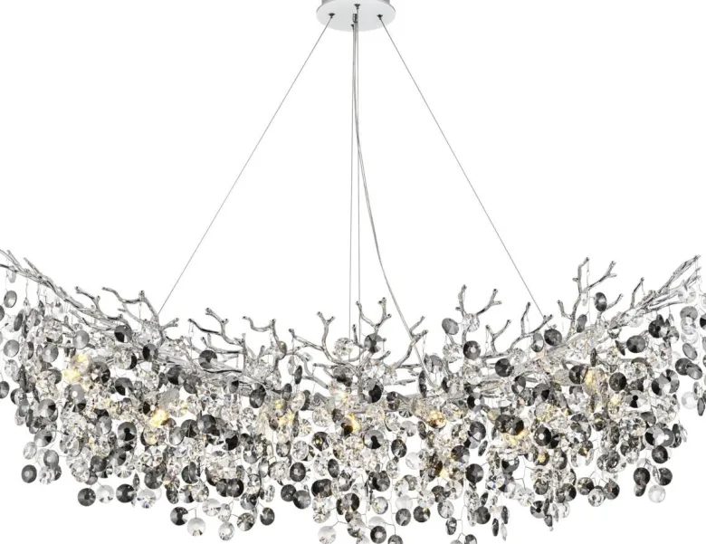GLOBO Pendelleuchte Eleonore Chrom Metall Acryl B/L: ca. 160x100 cm E14 10 Brennstellen