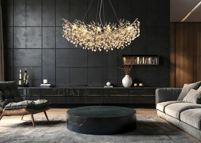 GLOBO Pendelleuchte Eleonore Chrom Metall Acryl B/L: ca. 160x100 cm E14 10 Brennstellen
