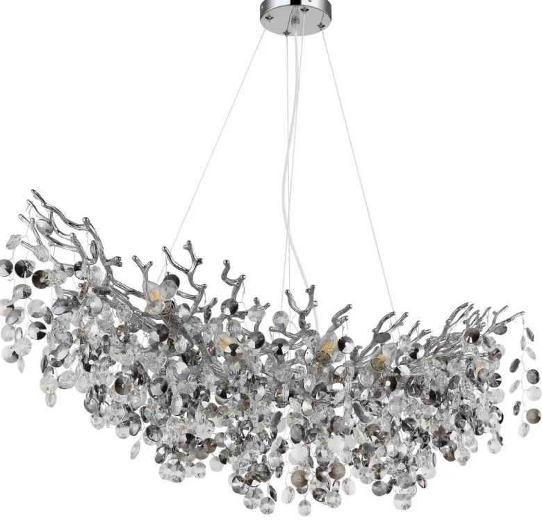 GLOBO Pendelleuchte Eleonore Chrom Metall Acryl B/L: ca. 160x100 cm E14 10 Brennstellen