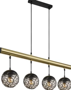 GLOBO Pendelleuchte Fitz Rauch Metall Kunststoff B/H/L: ca. 90x15x120 cm E27 4 Brennstellen