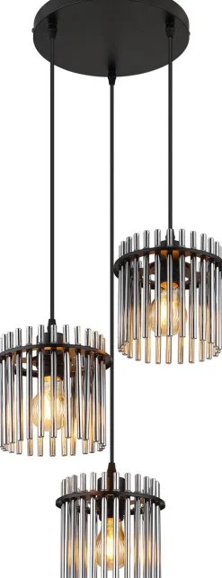 GLOBO Pendelleuchte Garley schwarz Metall B/H/L: ca. 25x120x25 cm E27 3 Brennstellen