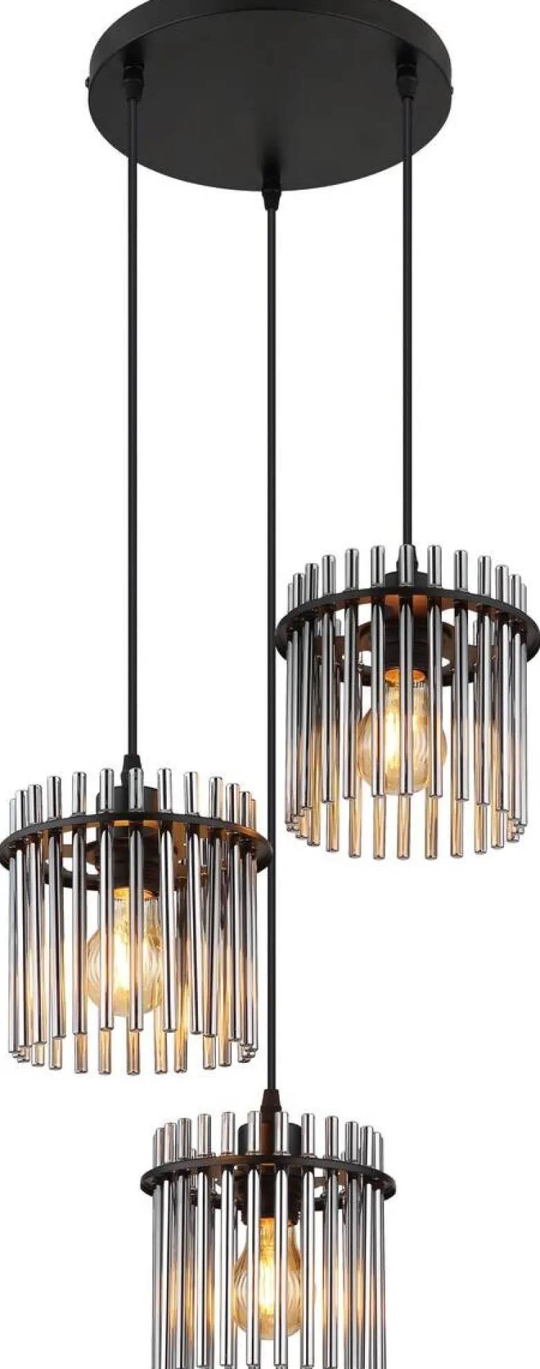 GLOBO Pendelleuchte Garley schwarz Metall B/H/L: ca. 25x120x25 cm E27 3 Brennstellen