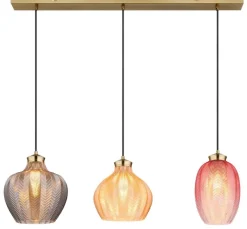 GLOBO Pendelleuchte gold Glas Metall B/H/L: ca. 25x120x90 cm E27 3 Brennstellen