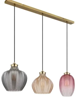 GLOBO Pendelleuchte gold Glas Metall B/H/L: ca. 25x120x90 cm E27 3 Brennstellen