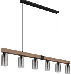 GLOBO Pendelleuchte Hadera 15465-6H schwarz Metall MDF Rauchglas B: ca. 140 cm E27 6 Brennstellen
