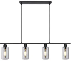 GLOBO Pendelleuchte Hadera schwarz Rauch Metall Glas B/H/L: ca. 10x120x98 cm E27 4 Brennstellen