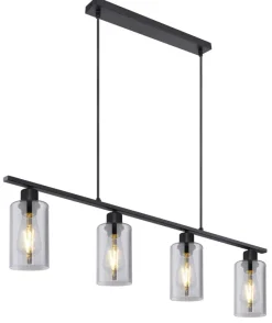 GLOBO Pendelleuchte Hadera schwarz Rauch Metall Glas B/H/L: ca. 10x120x98 cm E27 4 Brennstellen