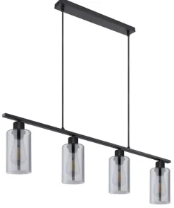 GLOBO Pendelleuchte Hadera schwarz Rauch Metall Glas B/H/L: ca. 10x120x98 cm E27 4 Brennstellen
