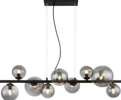 GLOBO Pendelleuchte 56133-9H Riha schwarz Metall Rauchglas B/H/L: ca. 34,5x120x87 cm 9 Brennstellen