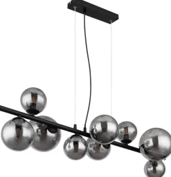GLOBO Pendelleuchte 56133-9H Riha schwarz Metall Rauchglas B/H/L: ca. 34,5x120x87 cm 9 Brennstellen