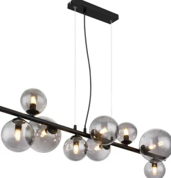 GLOBO Pendelleuchte 56133-9H Riha schwarz Metall Rauchglas B/H/L: ca. 34,5x120x87 cm 9 Brennstellen