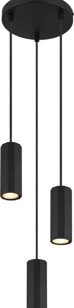 GLOBO Pendelleuchte JAMES 57918-3HB mattschwarz Metall Kunststoff H/D: ca. 120x21 cm GU10 3 Brennstellen