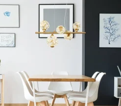 GLOBO Pendelleuchte klar gold Metall B/H/T/L: ca. 31x150x61x61 cm 1 Brennstellen
