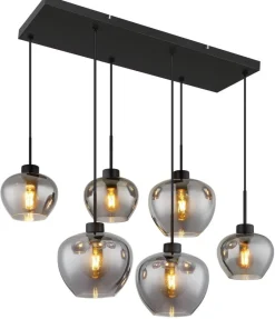 GLOBO Pendelleuchte Matt schwarz Metall Glas H/D: ca. 120x70 cm E27 5 Brennstellen