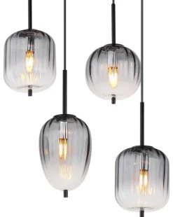GLOBO Pendelleuchte mattschwarz Glas Metall B/H/T: ca. 32,5x120x102,5 cm 8 Brennstellen