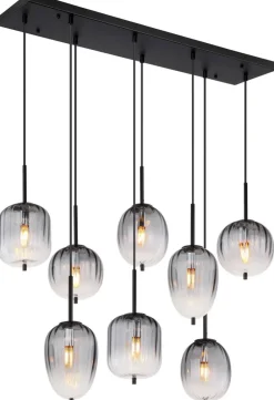 GLOBO Pendelleuchte mattschwarz Glas Metall B/H/T: ca. 32,5x120x102,5 cm 8 Brennstellen