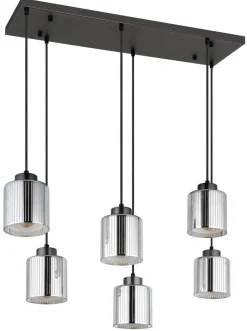 GLOBO Pendelleuchte Metall Glas B/H/L: ca. 30x120x83 cm E27 6 Brennstellen