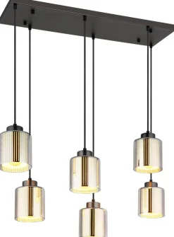 GLOBO Pendelleuchte Metall Glas B/H/L: ca. 30x120x83 cm E27 6 Brennstellen