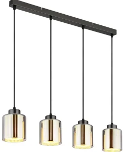 GLOBO Pendelleuchte Metall Glas B/H/L: ca. 12x120x78 cm E27 4 Brennstellen
