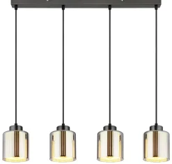GLOBO Pendelleuchte Metall Glas B/H/L: ca. 12x120x78 cm E27 4 Brennstellen