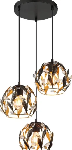 GLOBO Pendelleuchte MIKA 15759-3HR schwarz gold Metall H/D: ca. 150x41 cm E27 3 Brennstellen