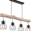 GLOBO Pendelleuchte Mina natur schwarz Holz Metall B/H: ca. 83x140 cm E27 4 Brennstellen