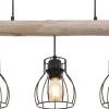 GLOBO Pendelleuchte Mina natur schwarz Holz Metall B/H: ca. 60x140 cm E27 3 Brennstellen