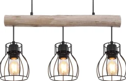 GLOBO Pendelleuchte Mina natur schwarz Holz Metall B/H: ca. 60x140 cm E27 3 Brennstellen