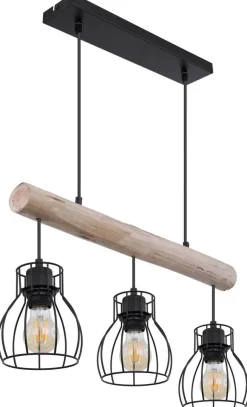GLOBO Pendelleuchte Mina natur schwarz Holz Metall B/H: ca. 60x140 cm E27 3 Brennstellen