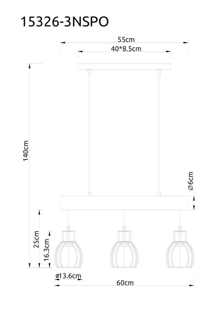 GLOBO Pendelleuchte Mina natur schwarz Holz Metall B/H: ca. 60x140 cm E27 3 Brennstellen