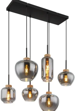 GLOBO Pendelleuchte natur schwarz Metall Hanfseil B/H/T: ca. 40x120x80 cm E27 6 Brennstellen