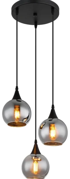 GLOBO Pendelleuchte Nika schwarz Glas Metall E27 3 Brennstellen