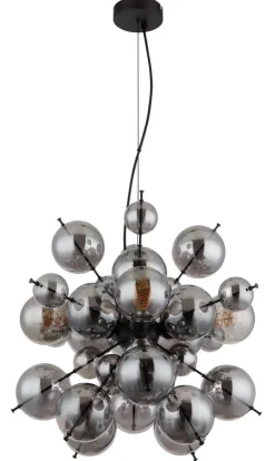 GLOBO Pendelleuchte Rauch schwarz Glas Metall H/D: ca. 120x51,5 cm E27 4 Brennstellen