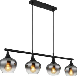 GLOBO Pendelleuchte Rauch schwarz transparent Metall Glas B/H/T: ca. 15x120x90 cm E27 4 Brennstellen